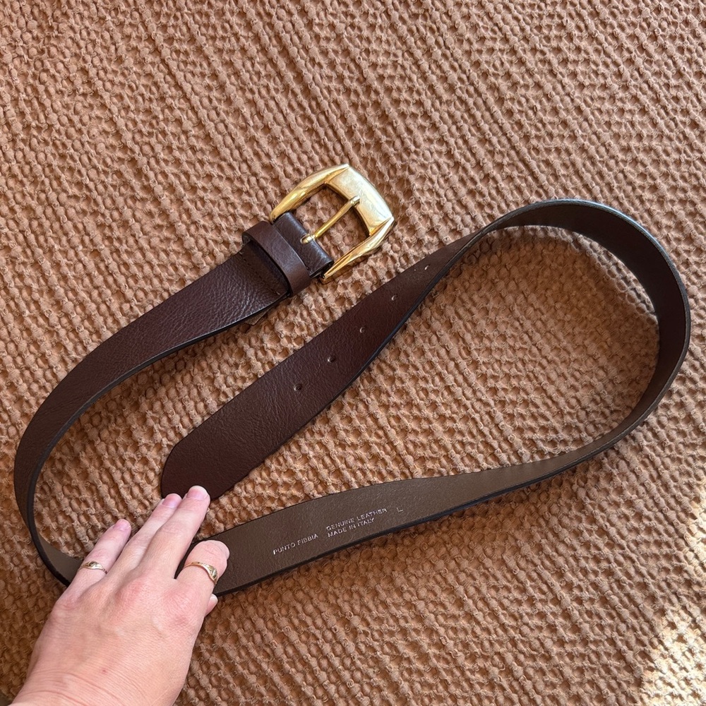 Punto Fibbia Brown Leather Belt with Gold Buckle